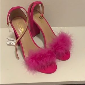 Furry pink heels